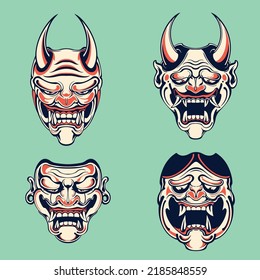 japanese demon character vector set 