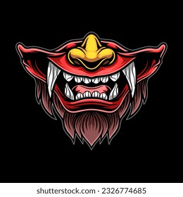 Japanese demon evil mask , mascot logo illustration