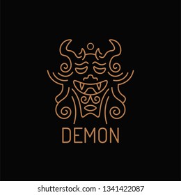 Japanese demon logo. Black background. Vector illustration