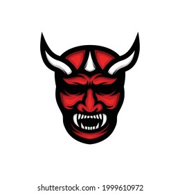 Japanese demon mask. Colorful vector illustration on white background