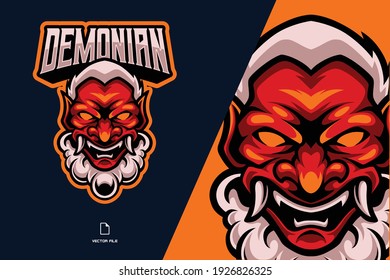 Japanese demon mask with fangs mascot esport logo illustration