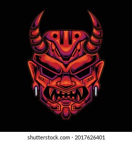 japanese demon mask head illustration