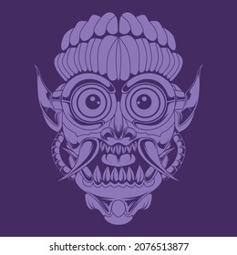 Japanese Demon Mask Illustration, perfect for design of t-shirts, stickers, merchandise, etc