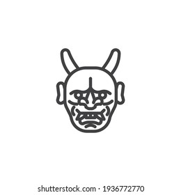 Japanese demon mask line icon. linear style sign for mobile concept and web design. Hannya mask with horns outline vector icon. Symbol, logo illustration. Vector graphics