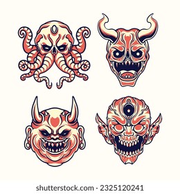 	
Japanese demon mask vector art