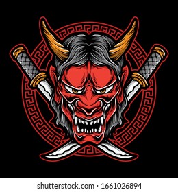 Japanese Demon Mask Vector Logo