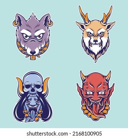 japanese demon mask vector set