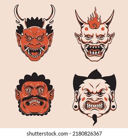 japanese  demon mask vector set 