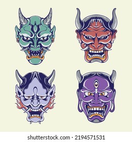japanese demon mask vector set 