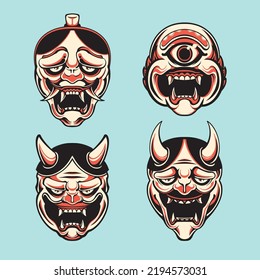 japanese demon mask vector set 