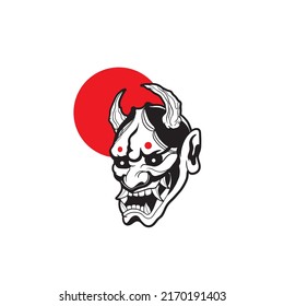 Japanese Demon Oni Mask Logo Design vector illustration