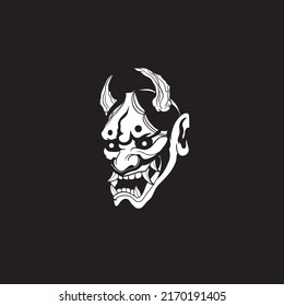 Japanese Demon Oni Mask Logo Design vector illustration