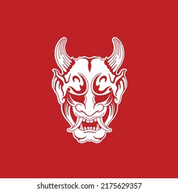 Japanese Demon Oni Mask Logo Design vector illustration