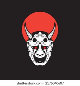 Japanese Demon Oni Mask Logo Design vector illustration