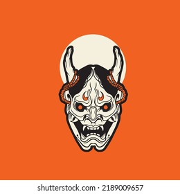 Japanese Demon Oni Mask Logo Design vector illustration	

