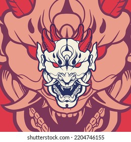 Japanese Demon Oni Mask Logo Design vector illustration