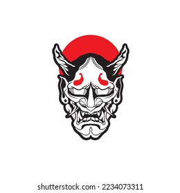 Japanese Demon Oni Mask Logo Design vector illustration