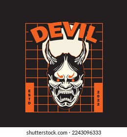 Japanese Demon Oni Mask Logo Design vector illustration,it can be used for shirt design or poster