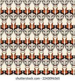 Japanese Demon Oni Mask Logo Design vector illustration,it can be used for shirt design or poster