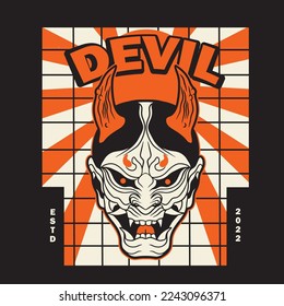 Japanese Demon Oni Mask Logo Design vector illustration,it can be used for shirt design or poster