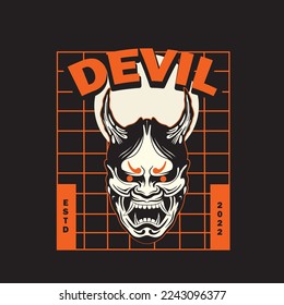 Japanese Demon Oni Mask Logo Design vector illustration,it can be used for shirt design or poster