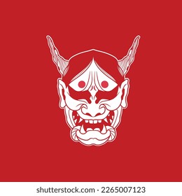 Japanese Demon Oni Mask Logo Design vector illustration