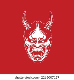 Japanese Demon Oni Mask Logo Design vector illustration