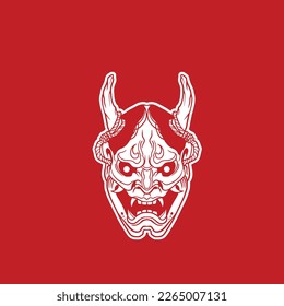 Japanese Demon Oni Mask Logo Design vector illustration