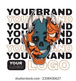 Japanese Demon Oni Mask Logo Design vector illustration	
