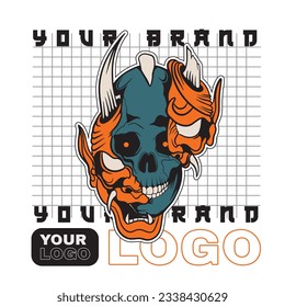 Japanese Demon Oni Mask Logo Design vector illustration	
