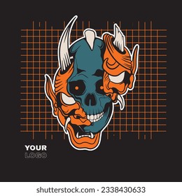 Japanese Demon Oni Mask Logo Design vector illustration	
