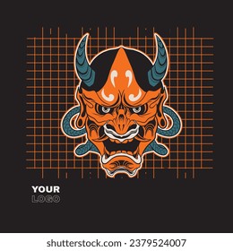 Japanese Demon Oni Mask Logo Design vector illustration	
