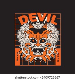 Japanese Demon Oni Mask Logo Design vector illustration	
