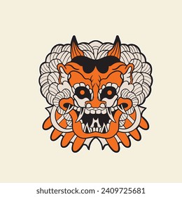 Japanese Demon Oni Mask Logo Design vector illustration	
