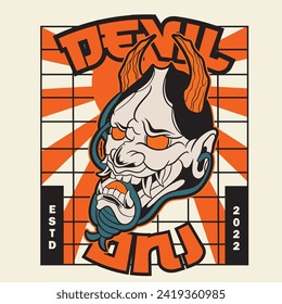 Japanese Demon Oni Mask Logo Design vector illustration	