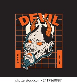 Japanese Demon Oni Mask Logo Design vector illustration	