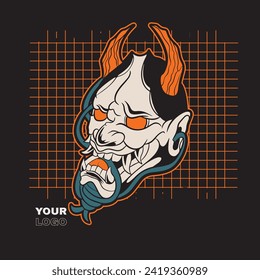 Japanese Demon Oni Mask Logo Design vector illustration	