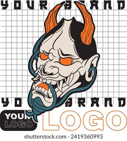 Japanese Demon Oni Mask Logo Design vector illustration	