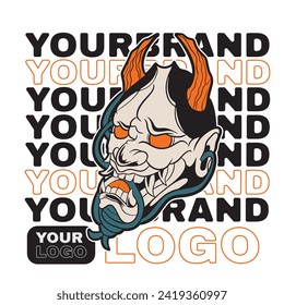 Japanese Demon Oni Mask Logo Design vector illustration	