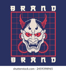 Japanese Demon Oni Mask Logo Design vector illustration	