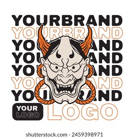 Japanese Demon Oni Mask Logo Design vector illustration	