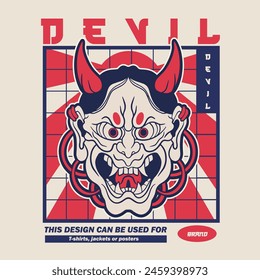 Japanese Demon Oni Mask Logo Design vector illustration	