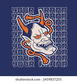 Japanese Demon Oni Mask Logo Design vector illustration	
