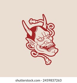 Japanese Demon Oni Mask Logo Design vector illustration	
