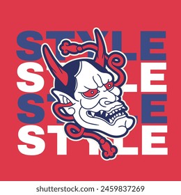Japanese Demon Oni Mask Logo Design vector illustration	
