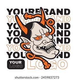 Japanese Demon Oni Mask Logo Design vector illustration	
