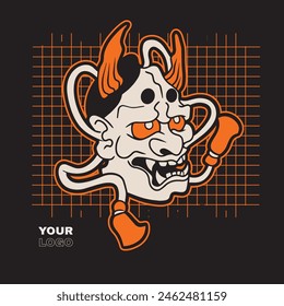 Japanese Demon Oni Mask Logo Design vector illustration	
