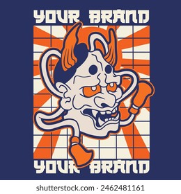 Japanese Demon Oni Mask Logo Design vector illustration	
