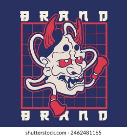 Japanese Demon Oni Mask Logo Design vector illustration	

