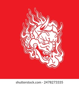 Ilustración vectorial de diseño de logotipo de máscara de demonio japonés Oni